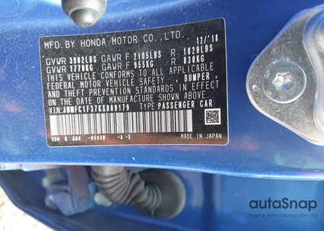 2019 Honda Civic Ex из США, поврежденный, VIN JHMFC1F37KX009179